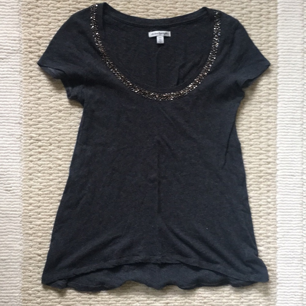 American Eagle beaded neckline tee